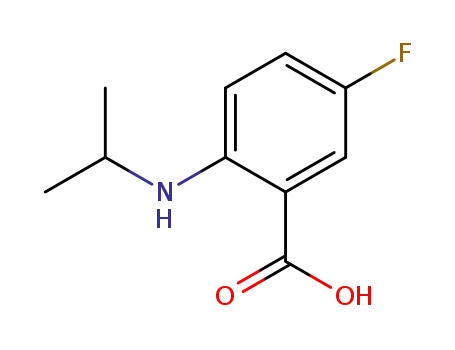 Molecular Structure of 81822-46-0 (Benzoic acid, 5-fluoro-2-[(1-methylethyl)amino]-)