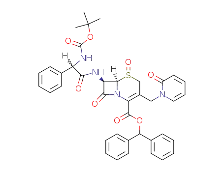 Molecular Structure of 71492-29-0 ((6<i>R</i>)-7<i>t</i>-((Ξ)-2-<i>tert</i>-butoxycarbonylamino-2-phenyl-acetylamino)-5ξ,8-dioxo-3-(2-oxo-2<i>H</i>-pyridin-1-ylmethyl)-(6<i>r</i><i>H</i>)-5λ<sup>4</sup>-thia-1-aza-bicyclo[4.2.0]oct-2-ene-2-carboxylic acid benzhydryl ester)