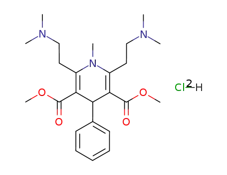 Molecular Structure of 77233-90-0 (2,6-Bis-(2-dimethylamino-ethyl)-1-methyl-4-phenyl-1,4-dihydro-pyridine-3,5-dicarboxylic acid dimethyl ester; hydrochloride)