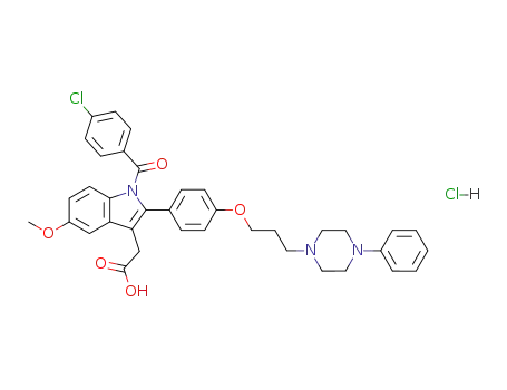 Molecular Structure of 134858-68-7 ((1-(4-Chloro-benzoyl)-5-methoxy-2-{4-[3-(4-phenyl-piperazin-1-yl)-propoxy]-phenyl}-1H-indol-3-yl)-acetic acid; hydrochloride)