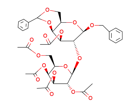Molecular Structure of 64020-92-4 (benzyl 3-O-acetyl-4,6-O-benzylidene-2-O-(2,3,4,6-tetra-O-acetyl-β-D-galactopyranosyl)-β-D-galactopyranoside)