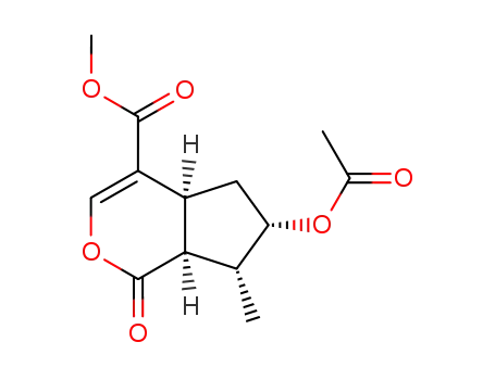 Molecular Structure of 91653-32-6 ((4aS,6S,7R,7aS)-6-Acetoxy-7-methyl-1-oxo-1,4a,5,6,7,7a-hexahydro-cyclopenta[c]pyran-4-carboxylic acid methyl ester)