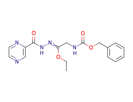 Molecular Structure of 113398-06-4 (Pyrazinecarboxylic acid,
[1-ethoxy-2-[[(phenylmethoxy)carbonyl]amino]ethylidene]hydrazide, (Z)-)