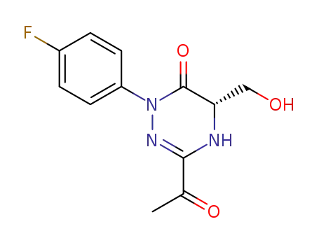 Molecular Structure of 139455-87-1 (1,2,4-Triazin-6(1H)-one,
3-acetyl-1-(4-fluorophenyl)-2,5-dihydro-5-(hydroxymethyl)-, (S)-)