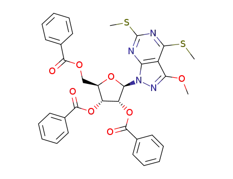 Molecular Structure of 111375-43-0 (3-Methoxy-4,6-bis(methylthio)-1-(2,3,5-tri-O-benzoyl-β-D-ribofuranosyl)pyrazolo<3,4-d>pyrimidine)