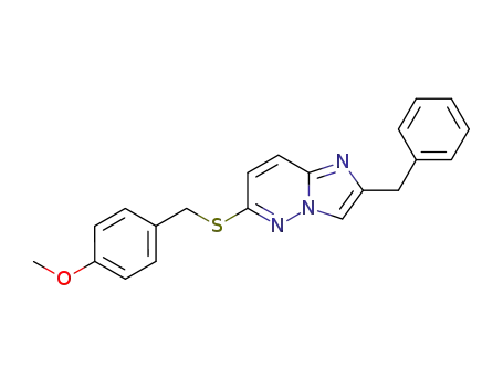 Molecular Structure of 144449-04-7 (Imidazo[1,2-b]pyridazine,
6-[[(4-methoxyphenyl)methyl]thio]-2-(phenylmethyl)-)