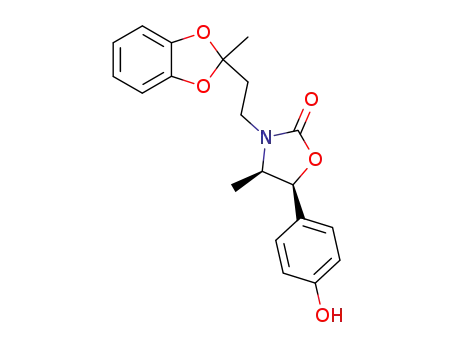 Molecular Structure of 87081-34-3 (5-(4-Hydroxyphenyl)-4-methyl-3-(2-(2-methyl-1,3-benzodioxol-2-yl)ethyl )-2-oxazolidinone)