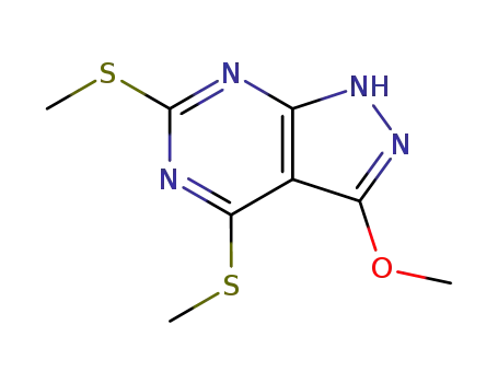 Molecular Structure of 111375-42-9 (1H-Pyrazolo[3,4-d]pyrimidine, 3-methoxy-4,6-bis(methylthio)-)