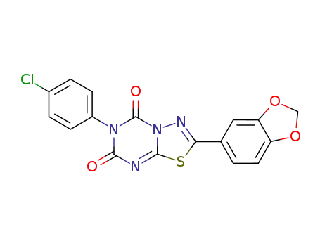 Molecular Structure of 125766-39-4 (2-(1,3-benzodioxol-5-yl)-6-(4-chlorophenyl)-5H-[1,3,4]thiadiazolo[3,2-a][1,3,5]triazine-5,7(6H)-dione)