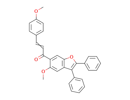 Molecular Structure of 65753-02-8 (2-Propen-1-one,
1-(5-methoxy-2,3-diphenyl-6-benzofuranyl)-3-(4-methoxyphenyl)-)