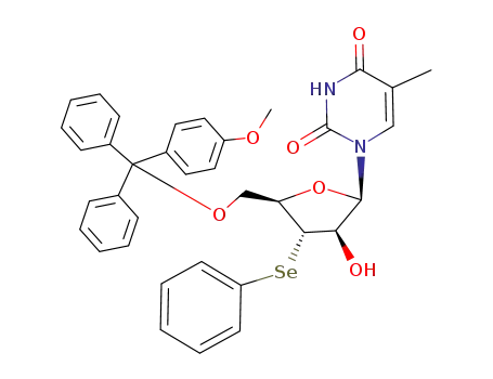 Molecular Structure of 140134-74-3 (1-<5'-O-(monomethoxytrityl)-3'-deoxy-3'-phenylseleno-β-D-arabinofuranosyl>thymine)