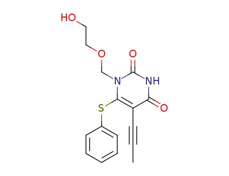 Molecular Structure of 125056-94-2 (1-[(2-hydroxyethoxy)methyl]-6-(phenylsulfanyl)-5-(prop-1-yn-1-yl)pyrimidine-2,4(1H,3H)-dione)