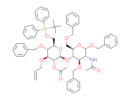Molecular Structure of 97576-55-1 (benzyl 2-acetamido-4-O-(2-O-acetyl-3-O-allyl-4-O-benzyl-6-O-tert-butyldiphenylsilyl-β-D-glucopyranosyl)-3,6-di-O-benzyl-2-deoxy-α-D-glucopyranoside)
