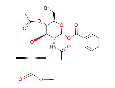2-acetamido-4-O-acetyl-1-O-benzoyl-6-bromo-2,6-dideoxy-3-O-<D-1-(methoxycarbonyl)ethyl>-α-D-glucopyranose