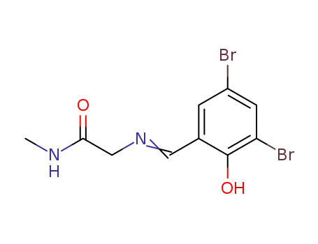 Molecular Structure of 90831-68-8 (Acetamide,
2-[[(3,5-dibromo-2-hydroxyphenyl)methylene]amino]-N-methyl-)