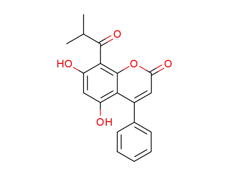2H-1-Benzopyran-2-one,
5,7-dihydroxy-8-(2-methyl-1-oxopropyl)-4-phenyl-