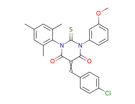 Molecular Structure of 79838-91-8 ((5E)-5-[(4-chlorophenyl)methylidene]-1-(3-methoxyphenyl)-2-sulfanylide ne-3-(2,4,6-trimethylphenyl)-1,3-diazinane-4,6-dione)