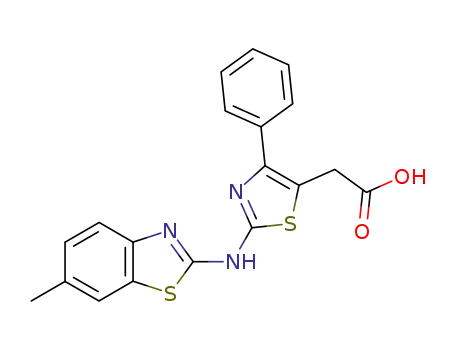 Molecular Structure of 89402-84-6 (5-Thiazoleacetic acid, 2-[(6-methyl-2-benzothiazolyl)amino]-4-phenyl-)
