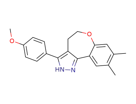 Molecular Structure of 124392-80-9 (3-(4-methoxyphenyl)-8,9-dimethyl-4,5-dihydro-1H-[1]benzoxepino[5,4-c]pyrazole)