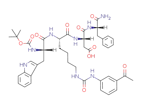 Molecular Structure of 131449-92-8 ((S)-3-{(S)-6-[3-(3-Acetyl-phenyl)-ureido]-2-[(S)-2-tert-butoxycarbonylamino-3-(1H-indol-3-yl)-propionylamino]-hexanoylamino}-N-((S)-1-carbamoyl-2-phenyl-ethyl)-succinamic acid)