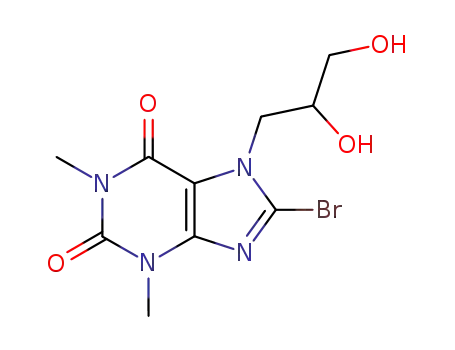 Molecular Structure of 111038-24-5 (8-BROMO-7-(2,3-DIHYDROXYPROPYL)-1,3-DIMETHYL-2,3,6,7-TETRAHYDRO-1H-2,6-PURINEDIONE)