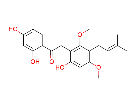 Molecular Structure of 129280-36-0 (Ethanone,1-(2,4-dihydroxyphenyl)-2-[6-hydroxy-2,4-dimethoxy-3-(3-methyl-2-buten-1-yl)phenyl]-)