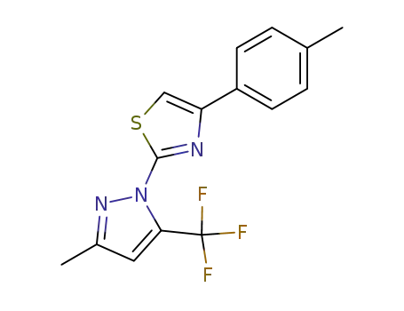 Molecular Structure of 141177-78-8 (Thiazole,
4-(4-methylphenyl)-2-[3-methyl-5-(trifluoromethyl)-1H-pyrazol-1-yl]-)