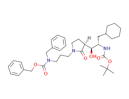 2(S)-<(tert-butyloxycarbonyl)amino>-3-cyclohexyl-1(S)-hydroxy-1-<1-<3-<N-carbobenzyloxy)-N-benzylamino>propyl>-2-oxopyrrolidin-3(S)-yl>propane