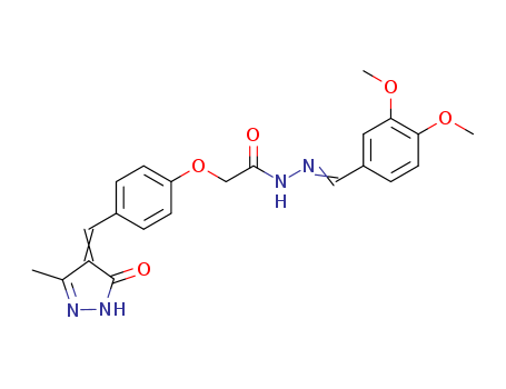 Molecular Structure of 107044-97-3 (Acetic acid,2-[4-[(1,5-dihydro-3-methyl-5-oxo-4H-pyrazol-4-ylidene)methyl]phenoxy]-,2-[(3,4-dimethoxyphenyl)methylene]hydrazide)