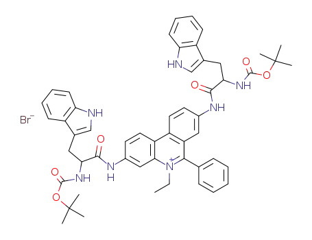 Molecular Structure of 125740-09-2 (3,8-Bis-[2-tert-butoxycarbonylamino-3-(1H-indol-3-yl)-propionylamino]-5-ethyl-6-phenyl-phenanthridinium; bromide)