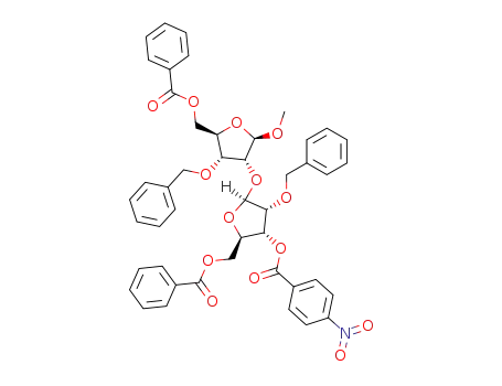Molecular Structure of 101024-40-2 (methyl 5-O-benzoyl-2-O-[5-O-benzoyl-2-O-benzyl-3-O-(4-nitrobenzoyl)-beta-D-ribofuranosyl]-3-O-benzyl-beta-D-ribofuranoside)