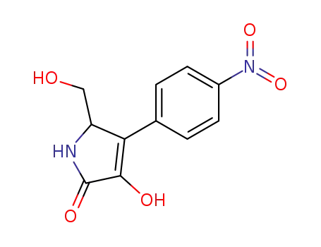 Molecular Structure of 88580-69-2 (2H-Pyrrol-2-one,
1,5-dihydro-3-hydroxy-5-(hydroxymethyl)-4-(4-nitrophenyl)-)
