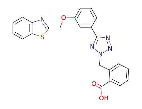 Molecular Structure of 138786-48-8 (Benzoic acid,
2-[[5-[3-(2-benzothiazolylmethoxy)phenyl]-2H-tetrazol-2-yl]methyl]-)