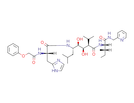 Molecular Structure of 112190-16-6 ((2R,3R,4R,5S)-3,4-dihydroxy-7-methyl-N-{(2S,3S)-3-methyl-1-oxo-1-[(pyridin-2-ylmethyl)amino]pentan-2-yl}-5-{[N-(phenoxyacetyl)-L-histidyl]amino}-2-(propan-2-yl)octanamide)