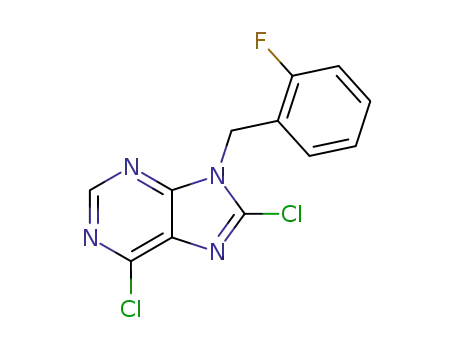 Molecular Structure of 101155-11-7 (9H-Purine, 6,8-dichloro-9-[(2-fluorophenyl)methyl]-)