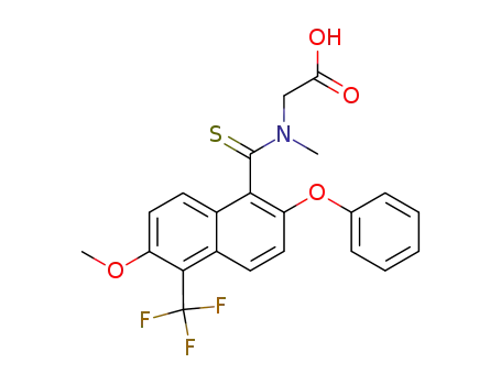 Molecular Structure of 134057-51-5 (N-[[6-methoxy-2-phenoxy-5-(trifluoromethyl)-1-naphthalenyl]thioxomethyl]-N-methylglycine)