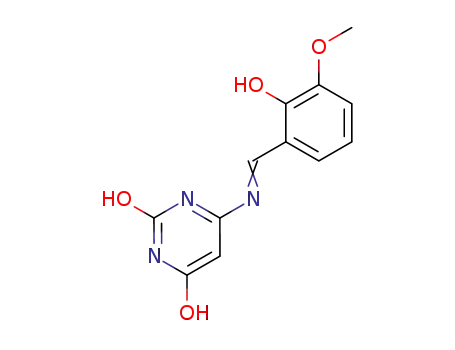 Molecular Structure of 62879-04-3 (2,4(1H,3H)-Pyrimidinedione,
6-[[(2-hydroxy-3-methoxyphenyl)methylene]amino]-)