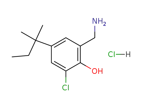 Molecular Structure of 38946-54-2 (2-Aminomethyl-6-chloro-4-(1,1-dimethyl-propyl)-phenol; hydrochloride)