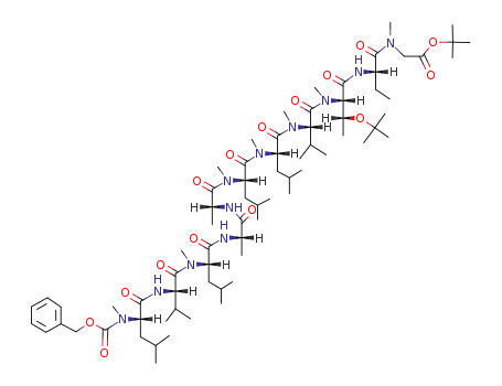 Molecular Structure of 116236-39-6 (Glycine,
N-methyl-N-[(phenylmethoxy)carbonyl]-L-leucyl-L-valyl-N-methyl-L-leucyl-L
-alanyl-D-alanyl-N-methyl-L-leucyl-N-methyl-L-leucyl-N-methyl-L-valyl-O-(1
,1-dimethylethyl)-N-methyl-L-threonyl-L-2-aminobutanoyl-N-methyl-,
1,1-dimethylethyl ester)