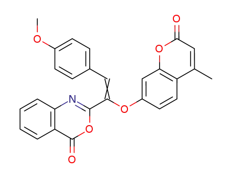 Molecular Structure of 128649-86-5 (2-[(E)-2-(4-Methoxy-phenyl)-1-(4-methyl-2-oxo-2H-chromen-7-yloxy)-vinyl]-benzo[d][1,3]oxazin-4-one)