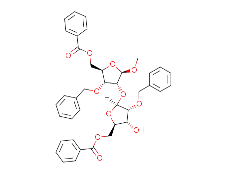 Molecular Structure of 101024-39-9 (methyl 5-O-benzoyl-2-O-(5-O-benzoyl-2-O-benzyl-β-D-ribofuranosyl)-3-O-benzyl-β-D-ribofuranoside)