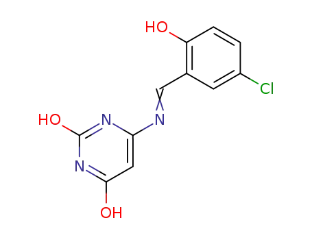 Molecular Structure of 88351-91-1 (2,4(1H,3H)-Pyrimidinedione,
6-[[(5-chloro-2-hydroxyphenyl)methylene]amino]-)