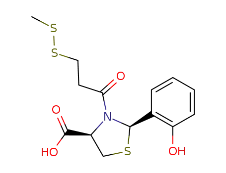 Molecular Structure of 96631-33-3 ((2R,4R)-2-(2-hydroxyphenyl)-3-(3-methyldithiopropionyl)-4-thiazolidinecarboxylic acid)