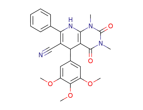 Molecular Structure of 143505-04-8 (Pyrido[2,3-d]pyrimidine-6-carbonitrile,
1,2,3,4,5,8-hexahydro-1,3-dimethyl-2,4-dioxo-7-phenyl-5-(3,4,5-trimeth
oxyphenyl)-)
