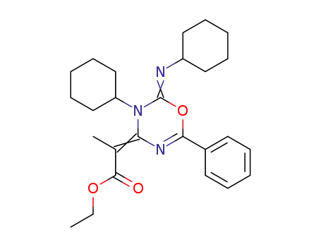 Molecular Structure of 78102-88-2 (ethyl 2-[(2Z)-3-cyclohexyl-2-(cyclohexylimino)-6-phenyl-2,3-dihydro-4H-1,3,5-oxadiazin-4-ylidene]propanoate)