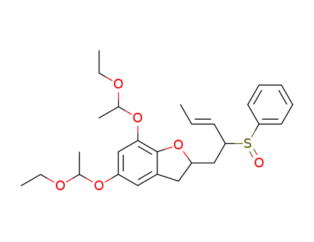 Molecular Structure of 138224-03-0 (Benzofuran,
5,7-bis(1-ethoxyethoxy)-2,3-dihydro-2-[2-(phenylsulfinyl)-3-pentenyl]-)