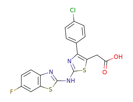 Molecular Structure of 89402-82-4 (5-Thiazoleacetic acid,
4-(4-chlorophenyl)-2-[(6-fluoro-2-benzothiazolyl)amino]-)