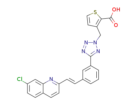 Molecular Structure of 138786-59-1 (2-Thiophenecarboxylic acid,
3-[[5-[3-[2-(7-chloro-2-quinolinyl)ethenyl]phenyl]-2H-tetrazol-2-yl]methyl]-
, (E)-)