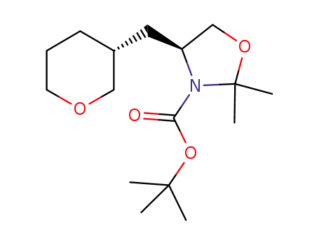 Molecular Structure of 942144-34-5 (3-Oxazolidinecarboxylic acid, 2,2-diMethyl-4-[[(3R)-tetrahydro-2H-pyran-3-yl]Methyl]-, 1,1-diMethylethyl ester, (4S)-)