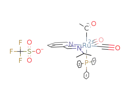 Ru[C(O)CH<sub>3</sub>](CO)2[C<sub>5</sub>H<sub>4</sub>NCHNCH(CH<sub>3</sub>)2][P(C<sub>6</sub>H<sub>5</sub>)3]<sup>(1+)</sup>*CF<sub>3</sub>SO<sub>3</sub><sup>(1-)</sup>=[Ru(C(O)CH<sub>3</sub>)(CO)2(C<sub>5</sub>H<sub>4</sub>NCHNCH(CH<sub>3</sub>)2)(P(C<sub>6</sub>H<sub>5</sub>)3)](CF<sub>3</sub>SO<sub>3</sub>)